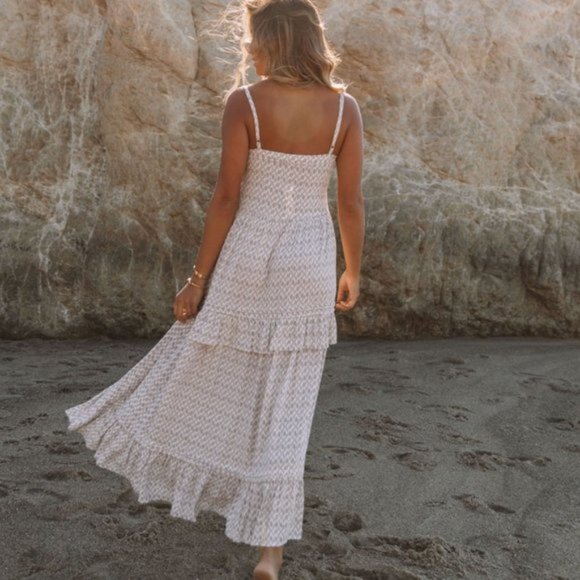 VICI Hanna Printed Ruffle Tiered Maxi Dress Beige - Picture 2 of 3